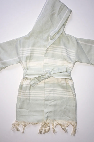 Hand Loomed Turkish Pestemal Children's Robe Sea Foam