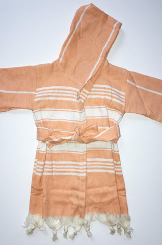 Hand Loomed Turkish Pestemal Children's Robe Peach