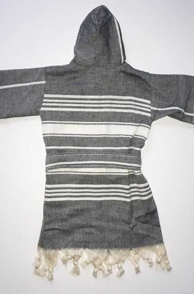 Hand Loomed Turkish Pestemal Children's Robe Black