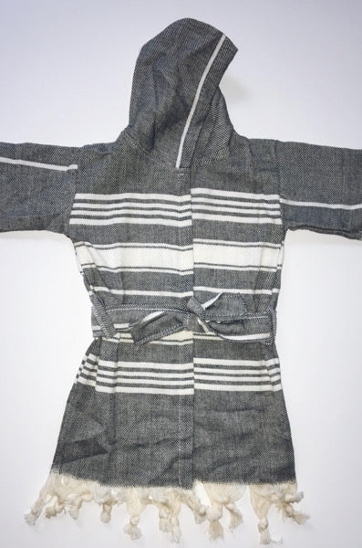 Hand Loomed Turkish Pestemal Children's Robe Black