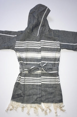 Hand Loomed Turkish Pestemal Children's Robe Black