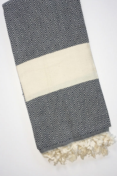 Hand Loomed Turkish Pestemal Towel Black