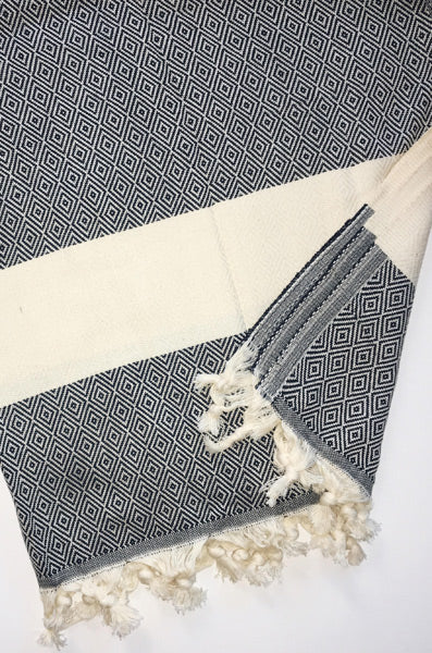 Hand Loomed Turkish Pestemal Towel Black