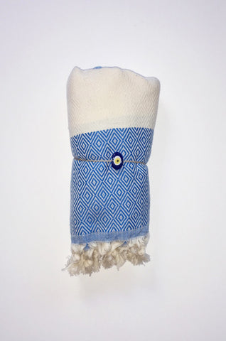 Hand Loomed Turkish Pestemal Towel Blue