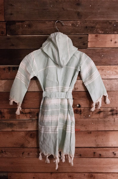 Hand Loomed Turkish Pestemal Children's Robe Sea Foam