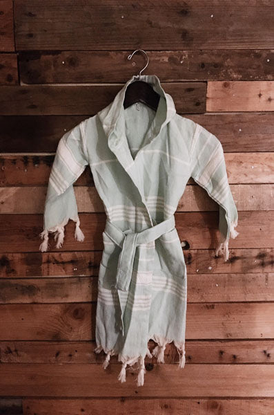 Hand Loomed Turkish Pestemal Children's Robe Sea Foam
