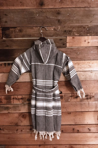 Hand Loomed Turkish Pestemal Children's Robe Black