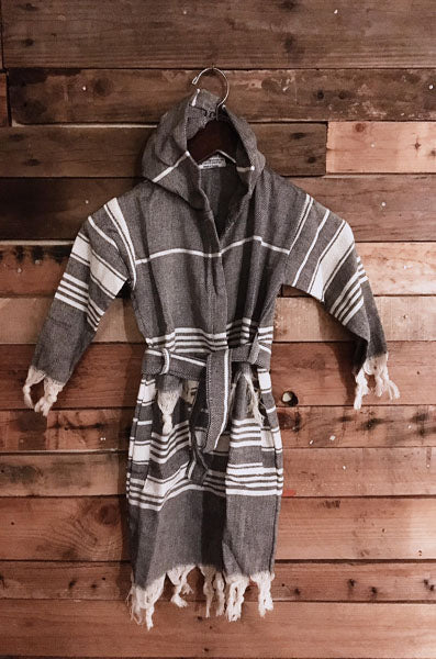 Hand Loomed Turkish Pestemal Children's Robe Black
