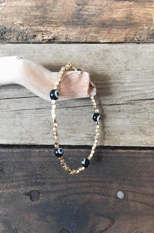 Evil Eye Elastic Beaded Bracelet - Black