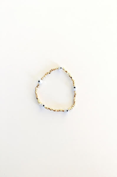 Evil Eye Elastic Beaded Bracelet - White
