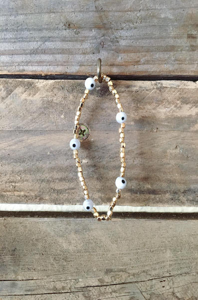 Evil Eye Elastic Beaded Bracelet - White