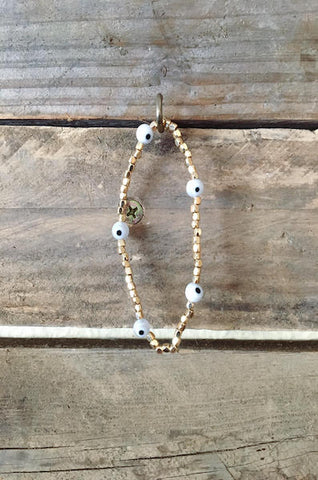 Evil Eye Elastic Beaded Bracelet - White