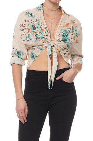 Floral Boho Tie Blouse