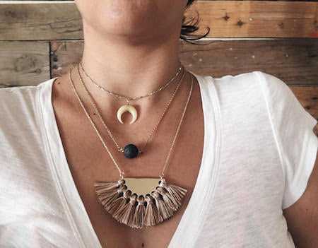 Fan Tassel Semi Circle Boho Fringe Necklace