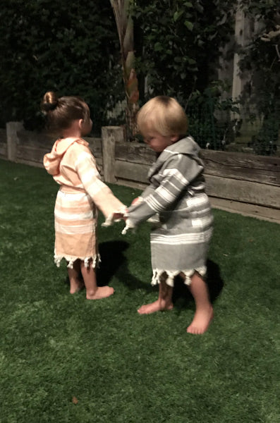 Hand Loomed Turkish Pestemal Children's Robe Sea Foam