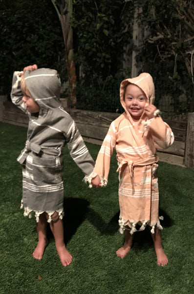 Hand Loomed Turkish Pestemal Children's Robe Sea Foam