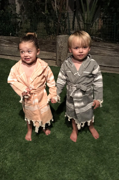 Hand Loomed Turkish Pestemal Children's Robe Sea Foam